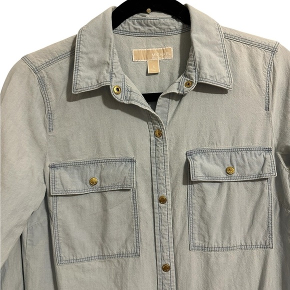 Michael Kors Blue Buttoned Maxi Dress with Polo Collar Western Rodeo Chambray S - Picture 8 of 13